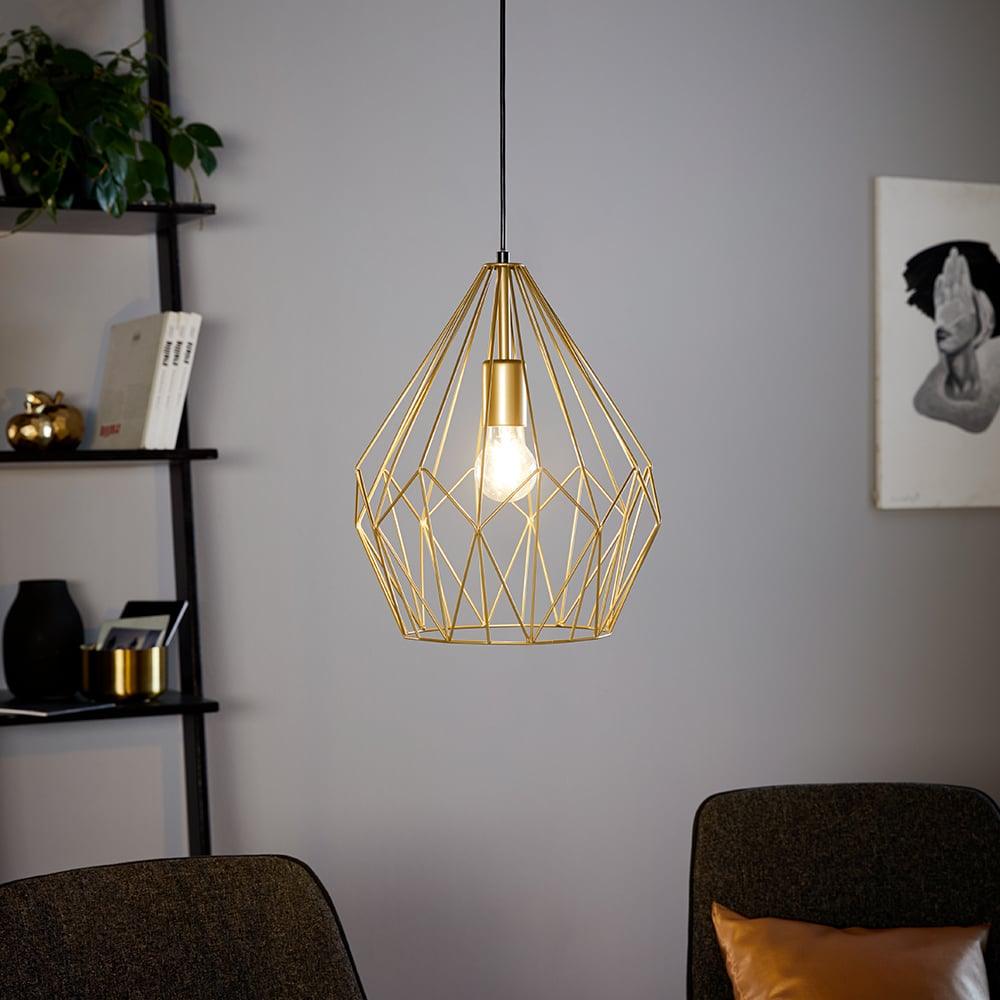 Eglo Carlton Gold Caged Lampshade Ceiling Pendant-WAREHOUSE-40-200326