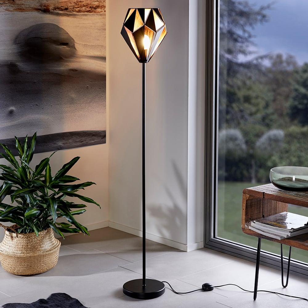 eglo carlton 1 black copper floor lamp diamond shaped shade