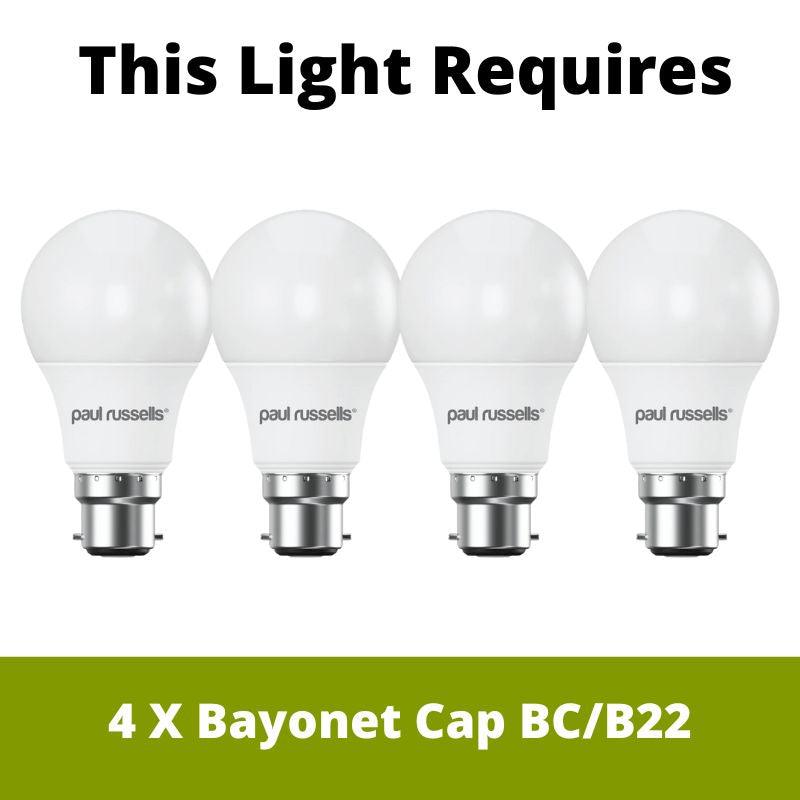 Santiago Brass 4 Light Pendant Ceiling Light With Blue Ripple 16cm Shades