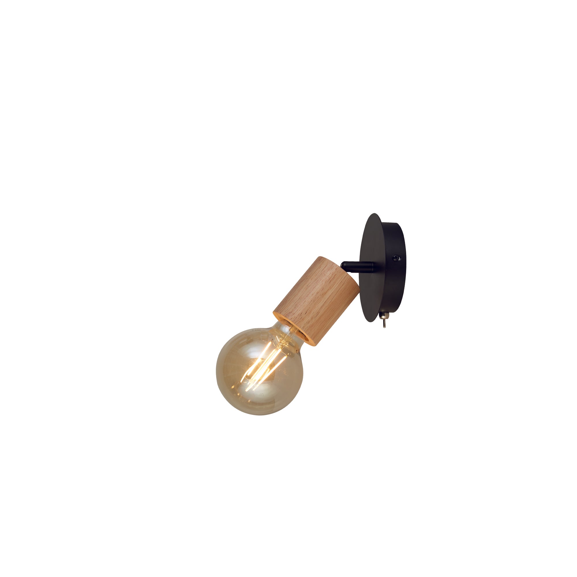 Searchlight Spinny Spotlight Black & Wood Wall Light