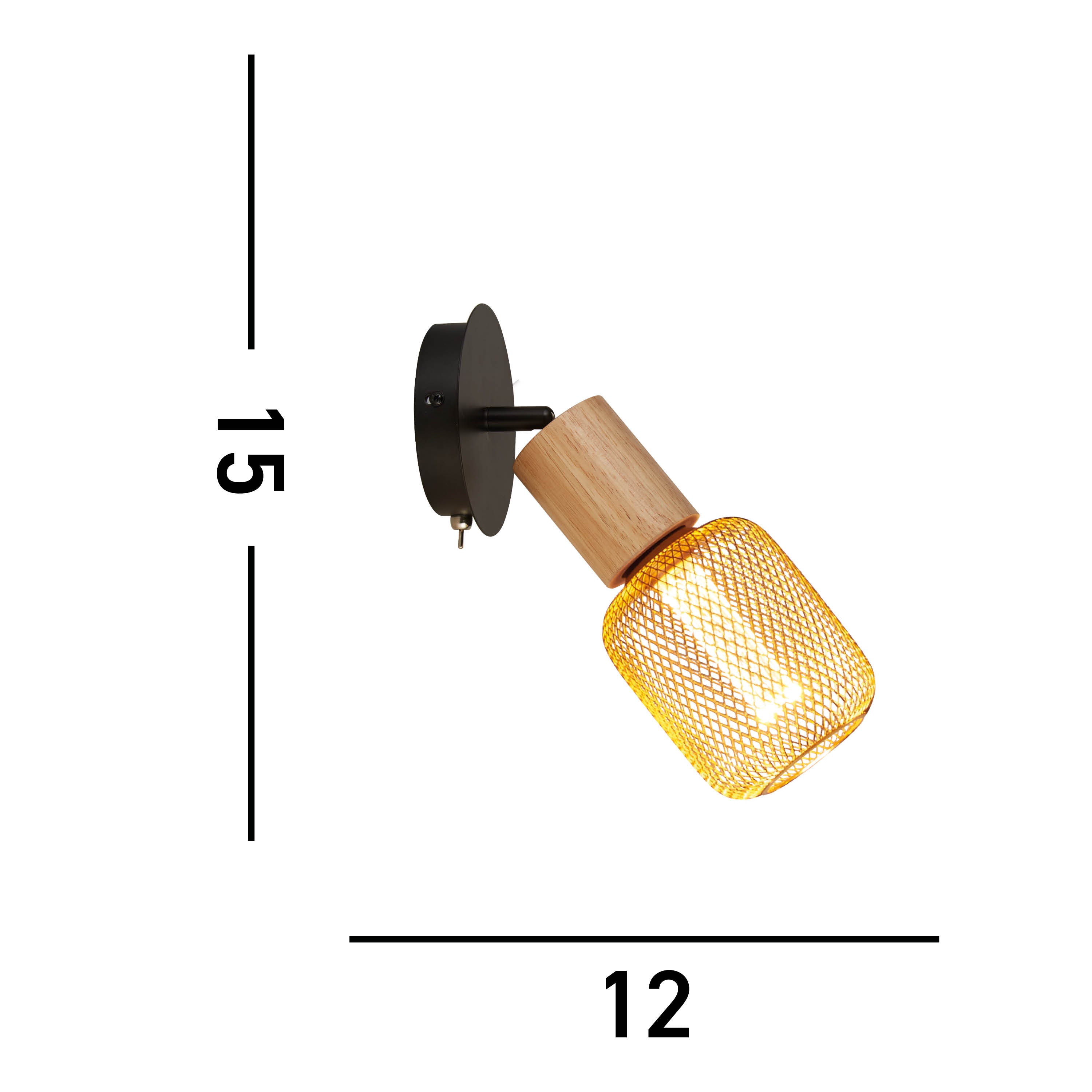 Searchlight Spinny Spotlight Black & Wood Wall Light