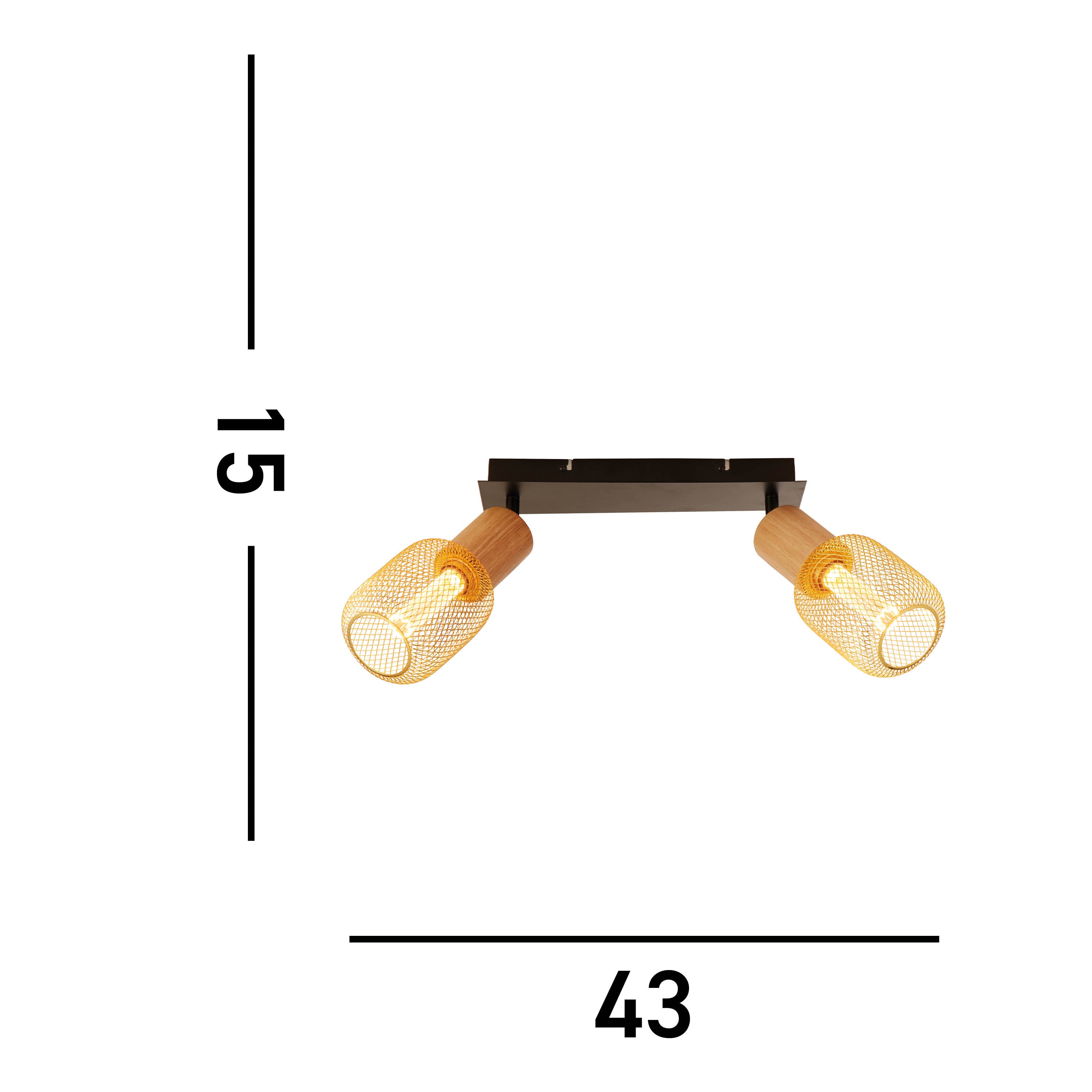 Searchlight Spinny 2 Light Wood & Black Spotlight
