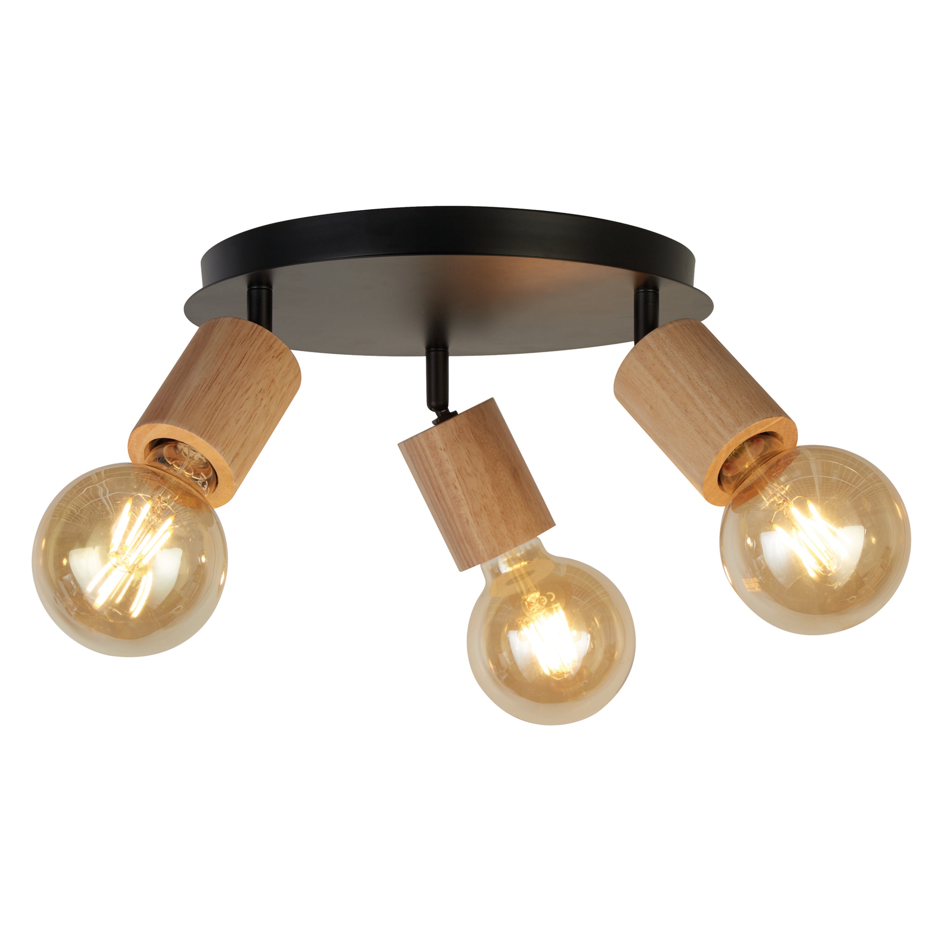 Searchlight Spinny 3 Light Wood & Black Round Spotlight