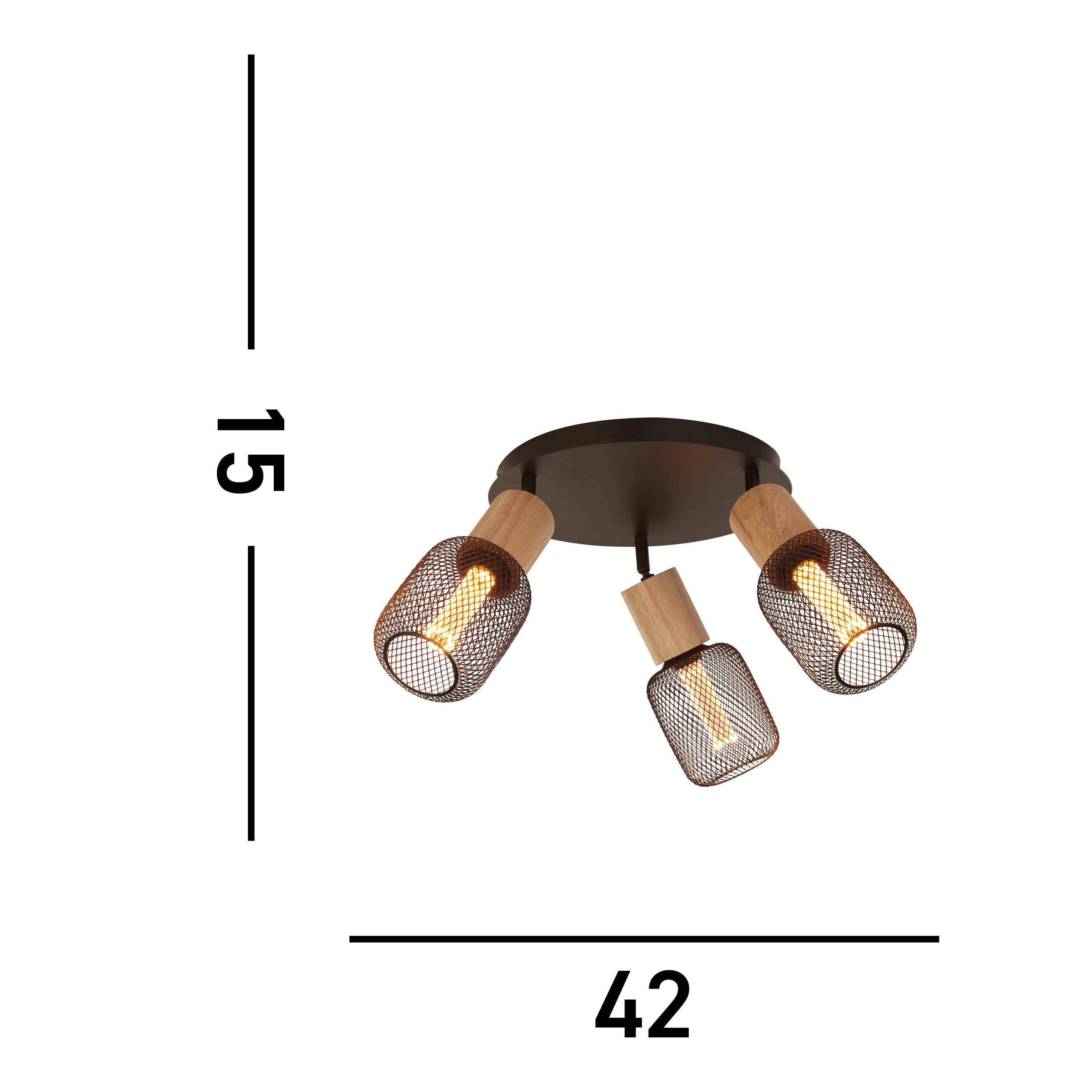 Searchlight Spinny 3 Light Wood & Black Round Spotlight