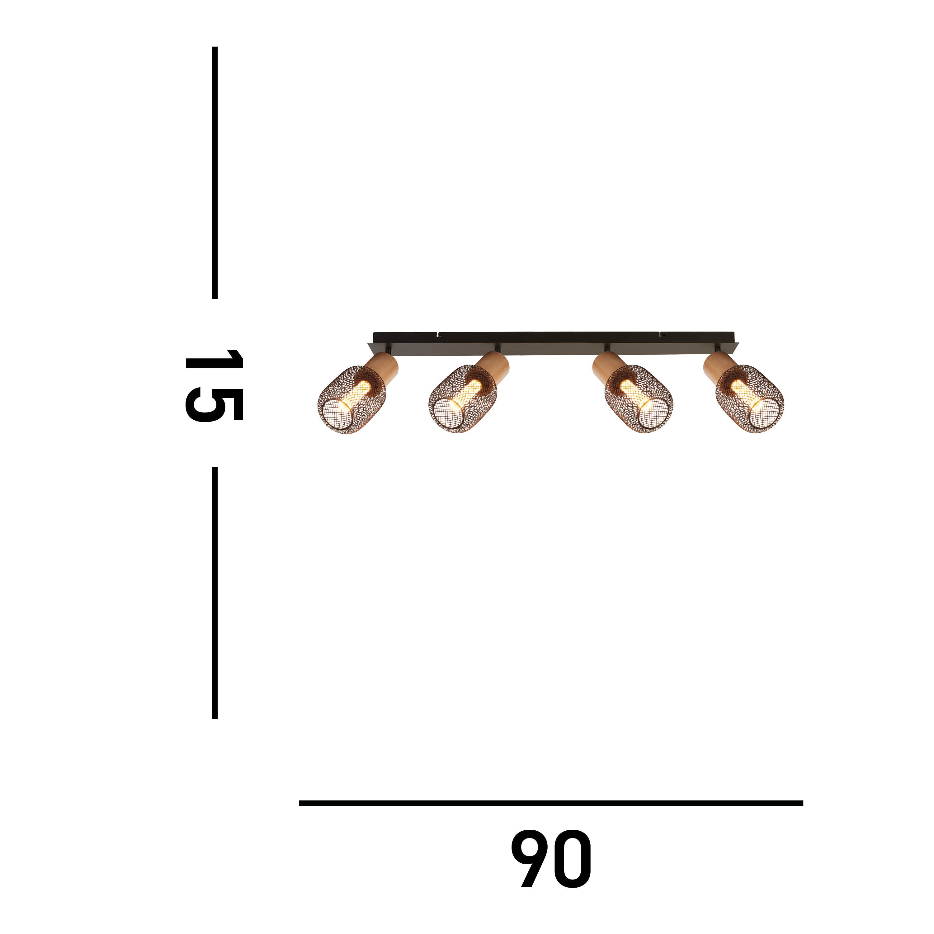 Searchlight Spinny 4 Light Bar Wood & Black Spotlight
