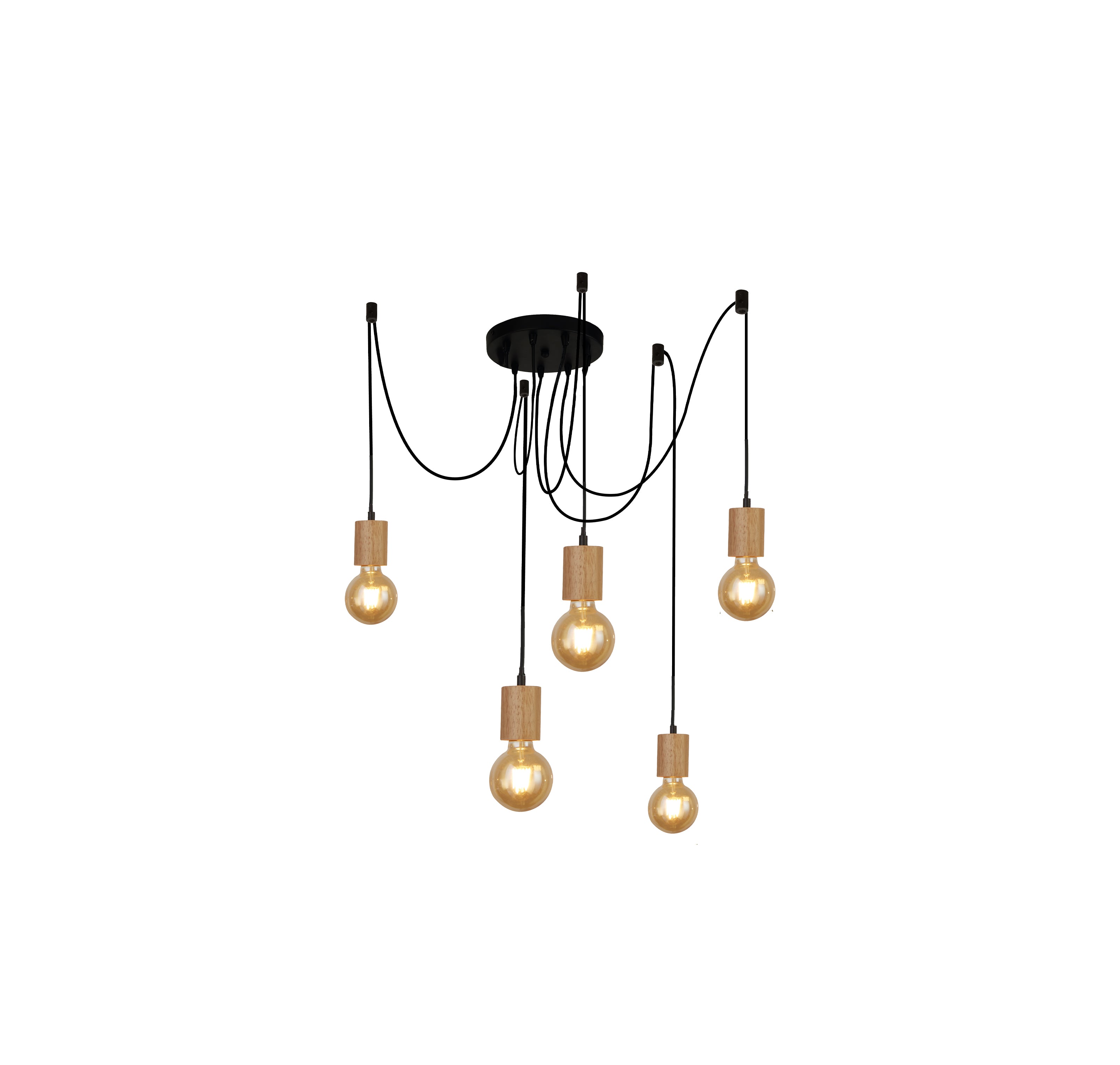 Searchlight Spinny Wood & Black 5 Light Pendant