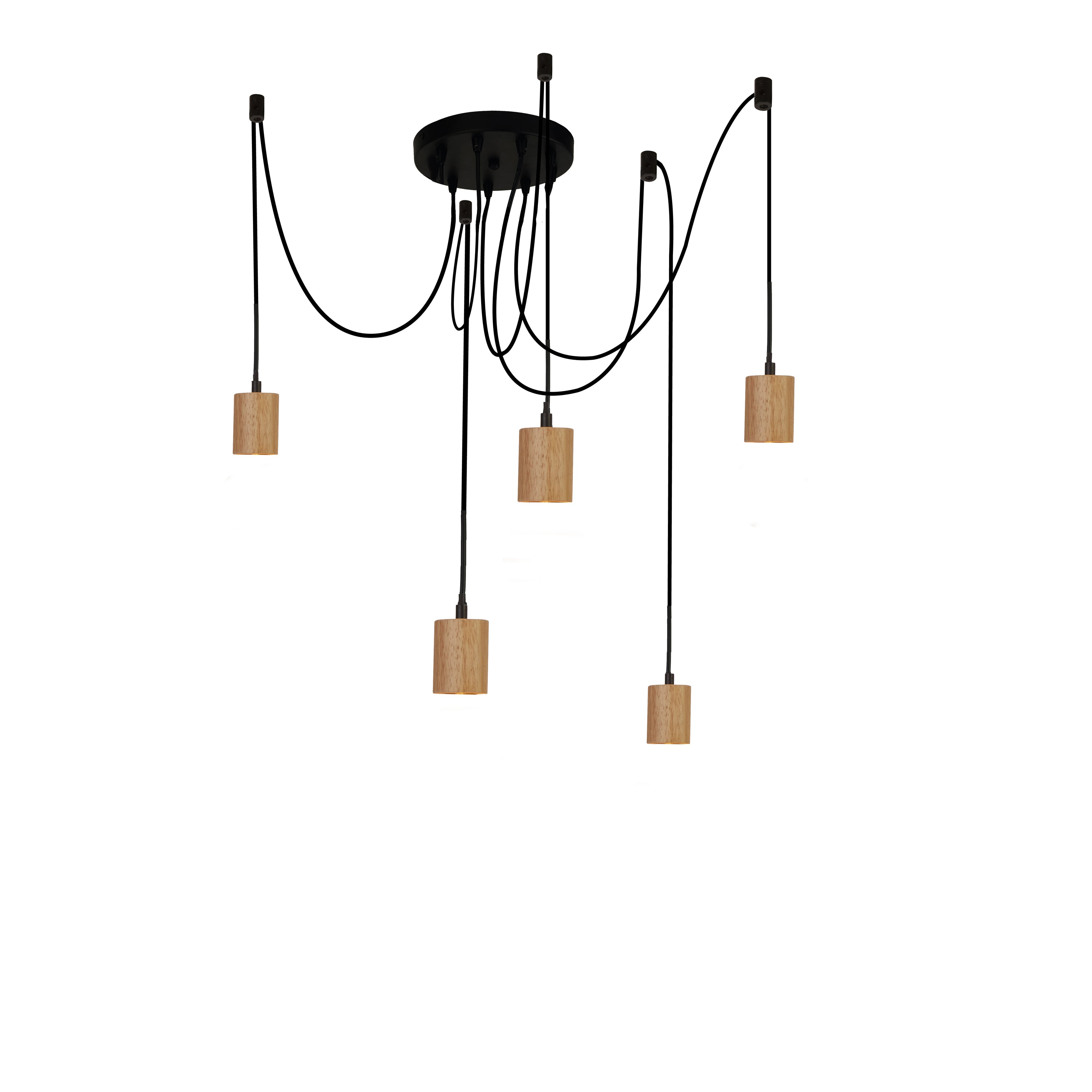 Searchlight Spinny Wood & Black 5 Light Pendant
