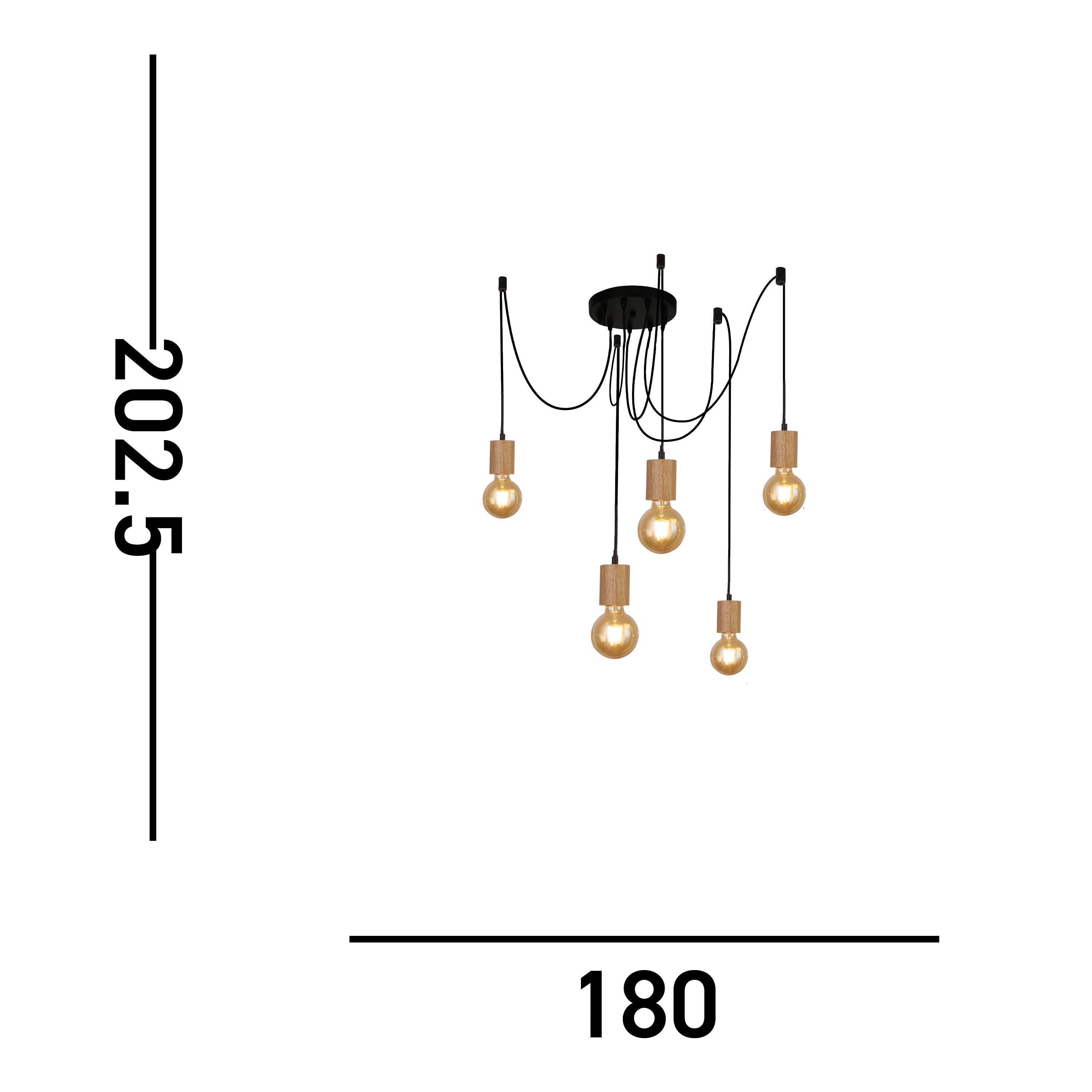 Searchlight Spinny Wood & Black 5 Light Pendant