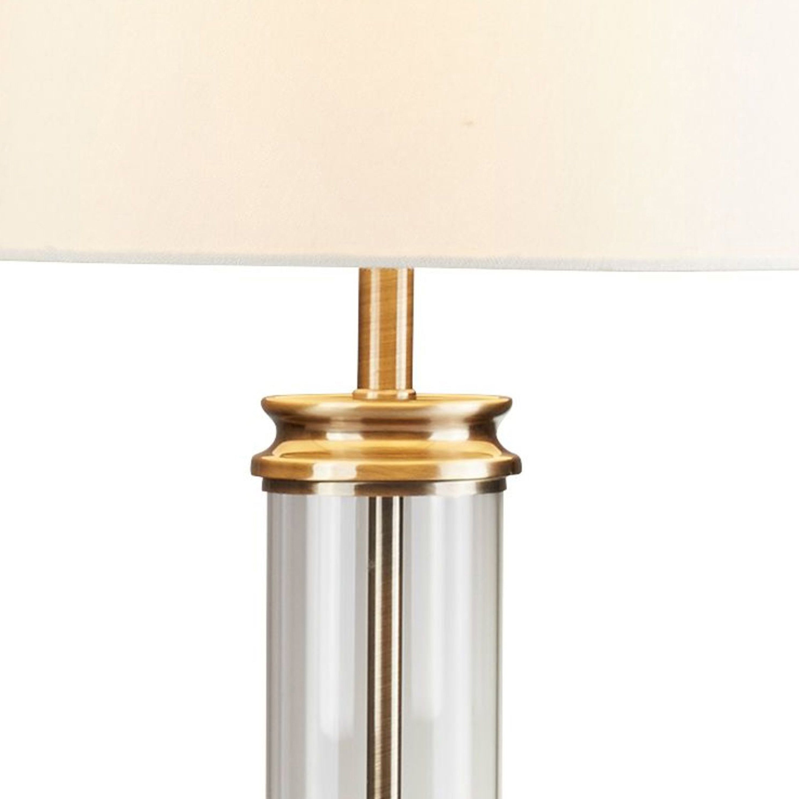 Searchlight Pedestal Brass & Glass Table Lamp - Cream Fabric Shade