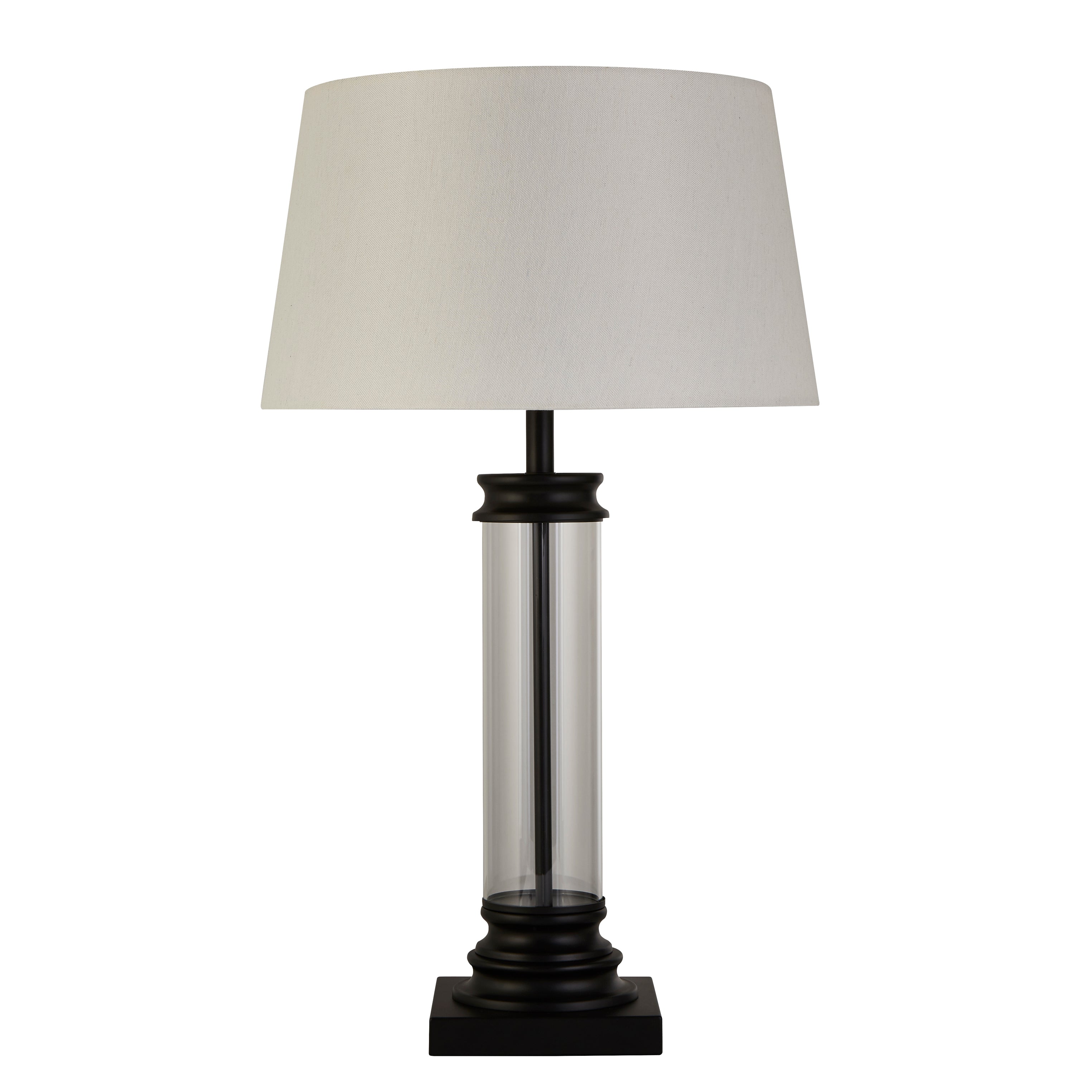 Searchlight Pedestal Black & Glass Table Lamp - White Fabric Shade
