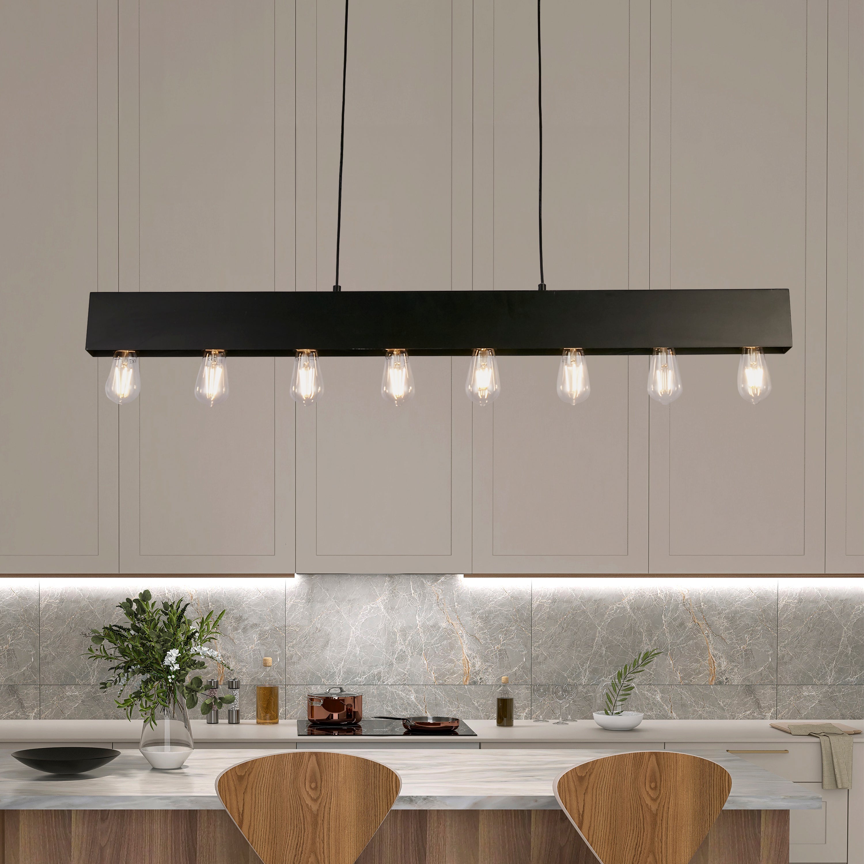 Searchlight Piano 8 Light Black Diner Bar Pendant