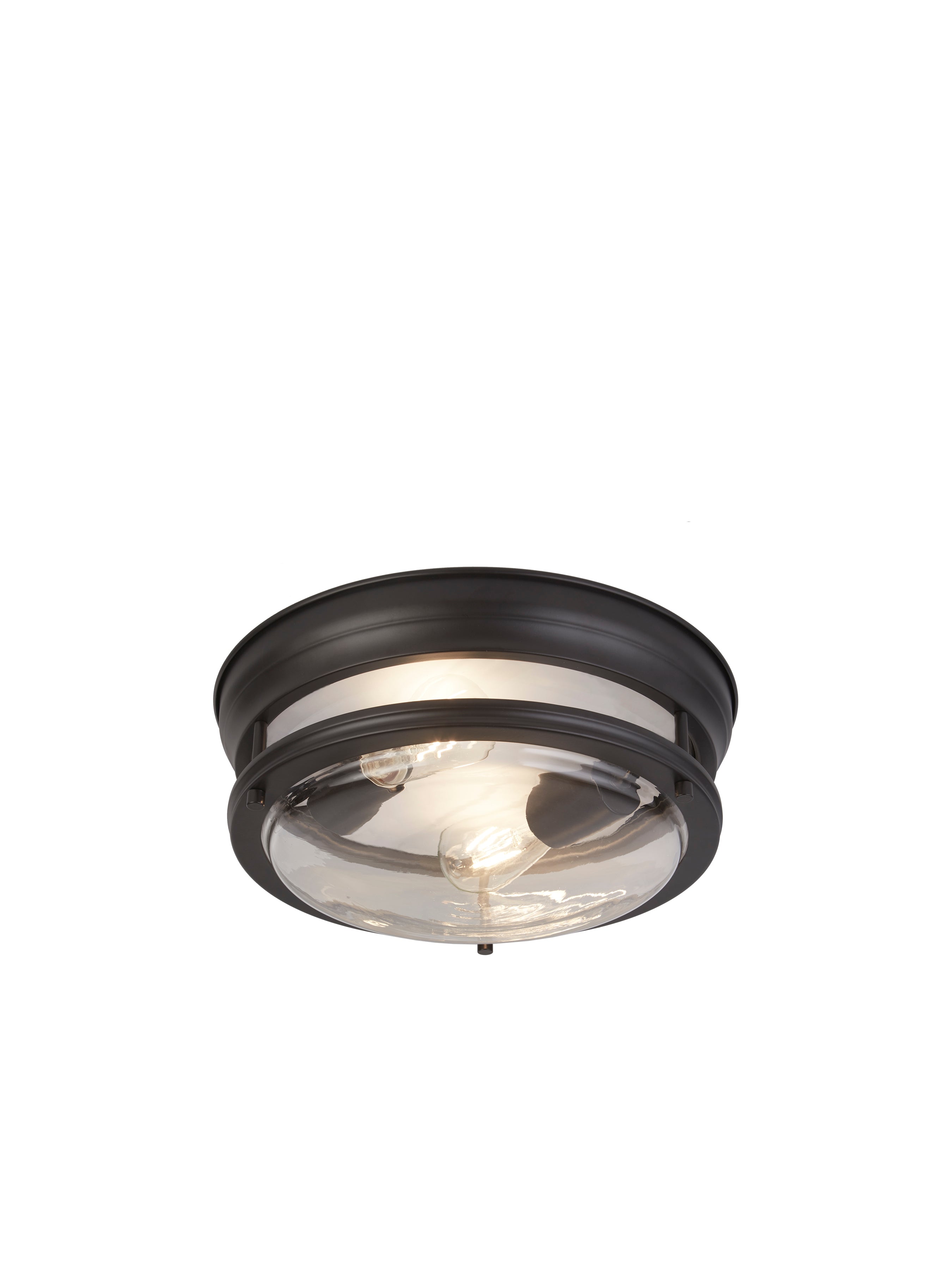 Searchlight Glasgow 2 Light Black Flush - Clear Glass Shade
