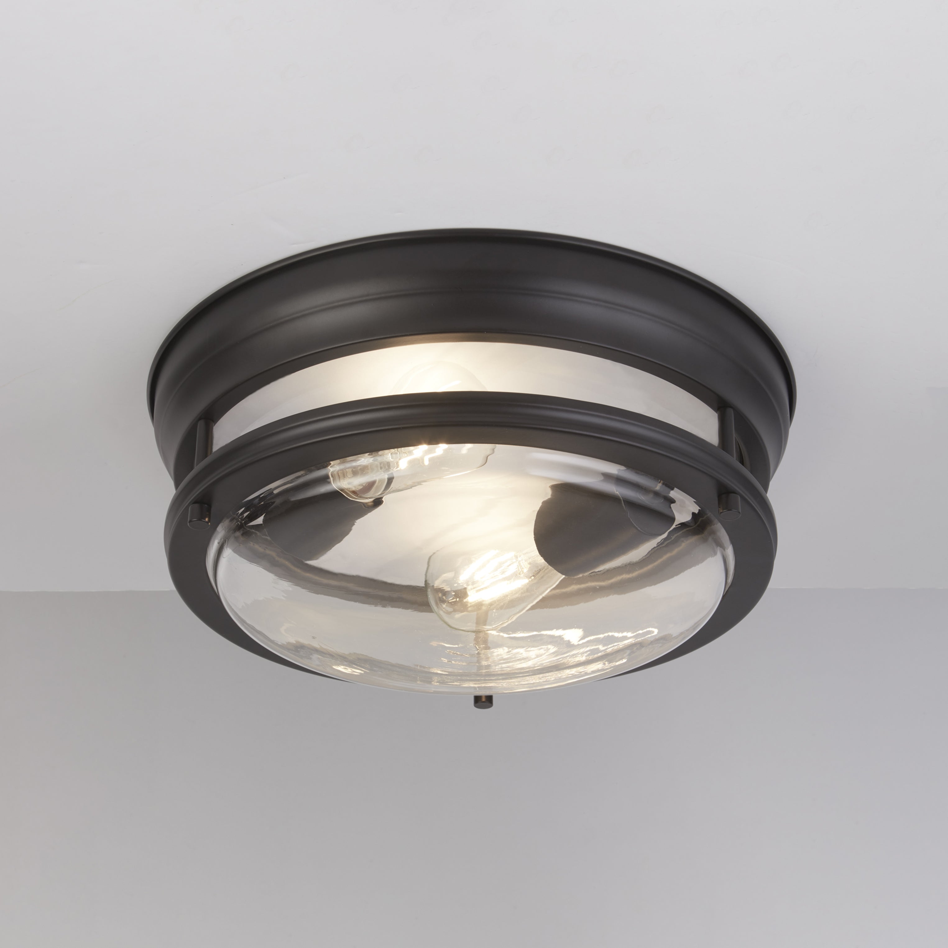 Searchlight Glasgow 2 Light Black Flush - Clear Glass Shade
