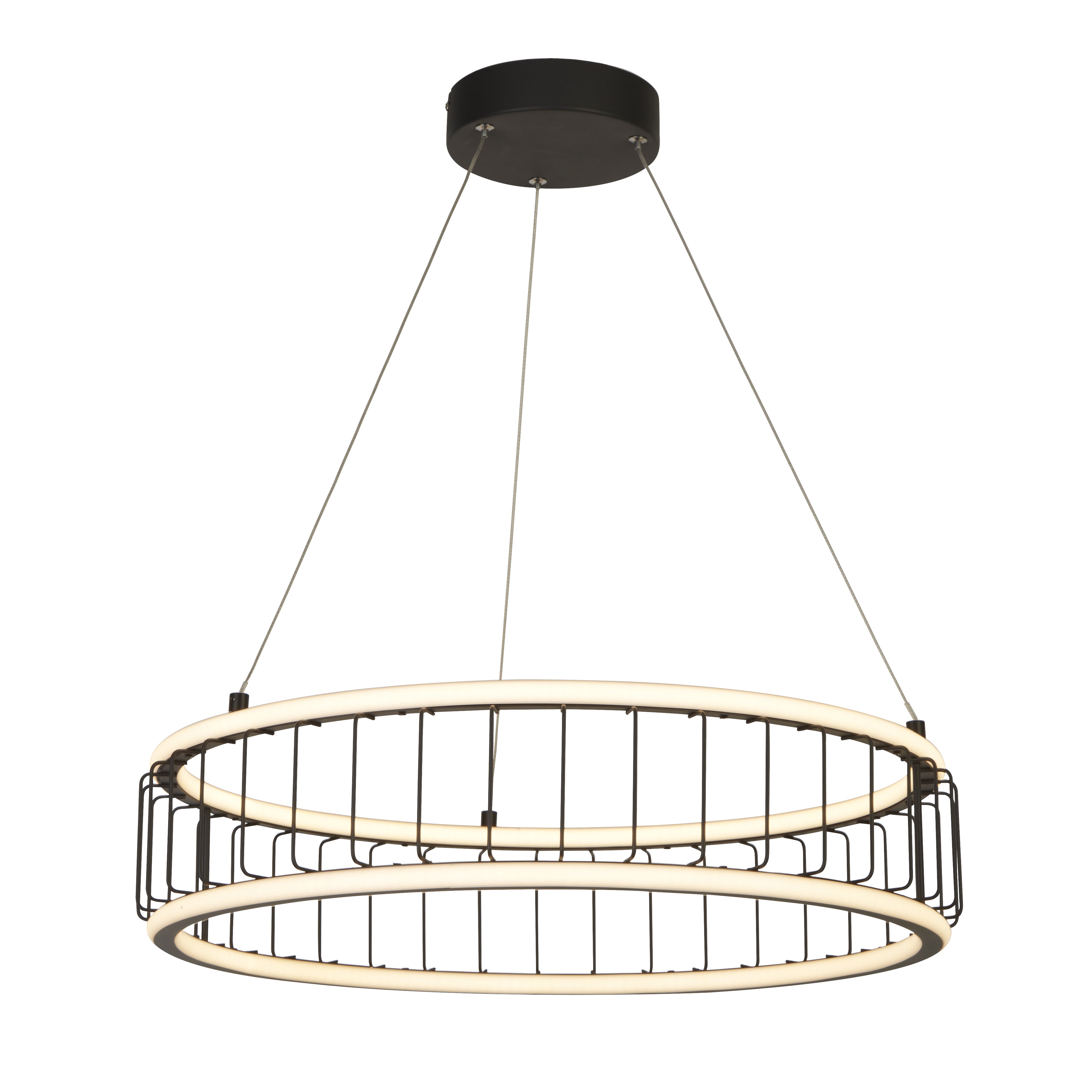 Searchlight Circolo Cage Drum Black LED Pendant - 58cm