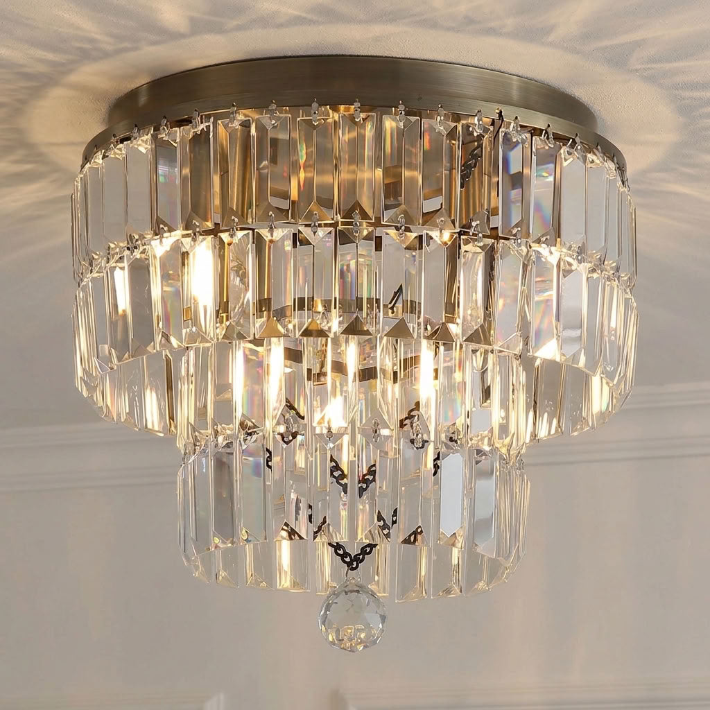 Empire, Antique Brass, Flush Ceiling Light - Clear Crystal