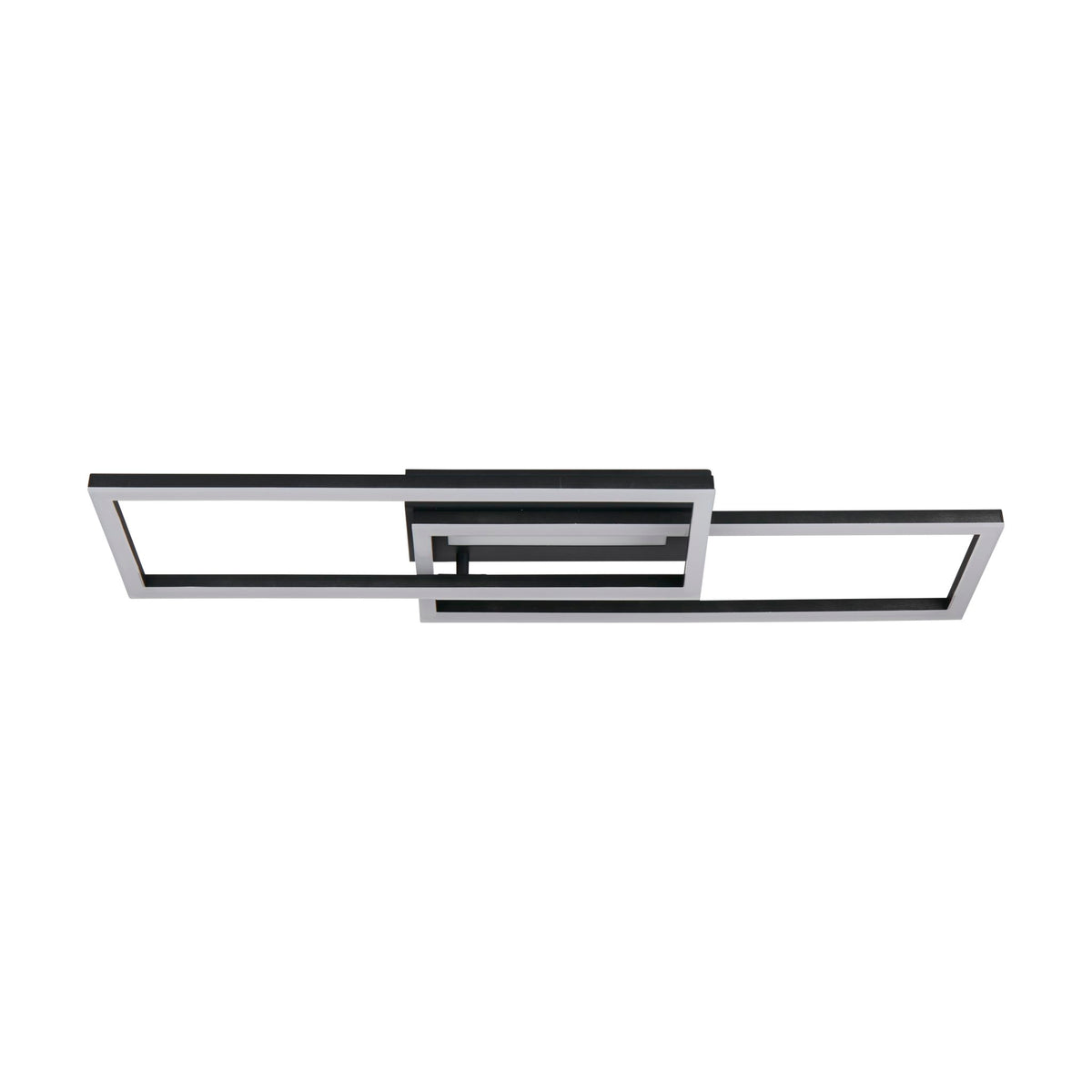 Ovaloid matt black rectangular frame LED ceiling light, unlit on a white studio background