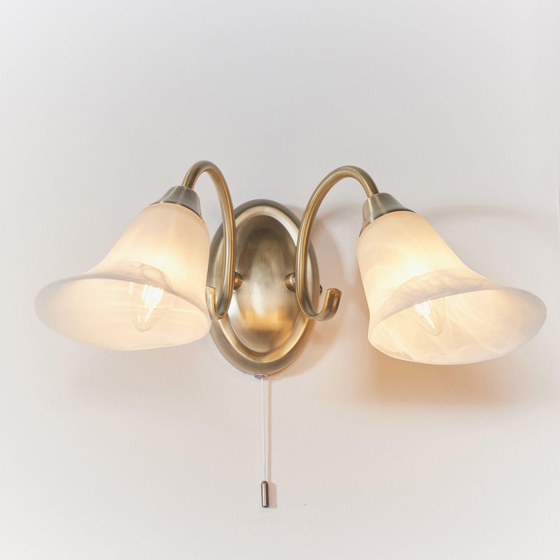 Endon Hardwick Antique Brass Finish Twin Arm Wall Light On The Wall