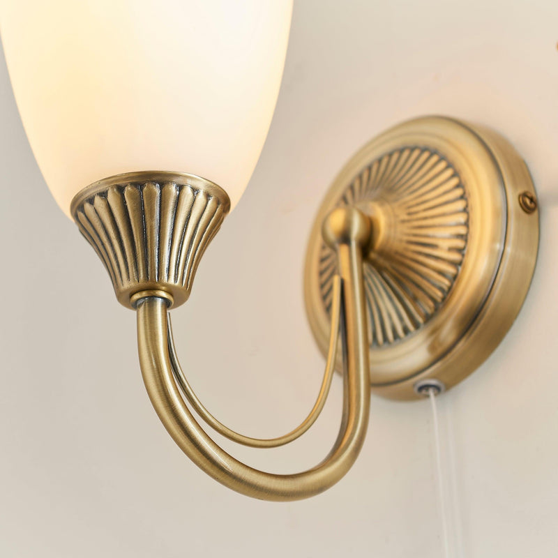 Endon Haughton Antique Brass Finish Single Arm Wall Light Close Up Showing Detail
