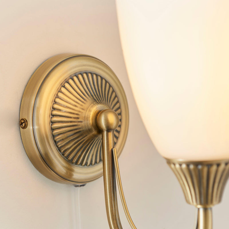 Endon Haughton Antique Brass Finish Single Arm Wall Light Showing Backplate Detail