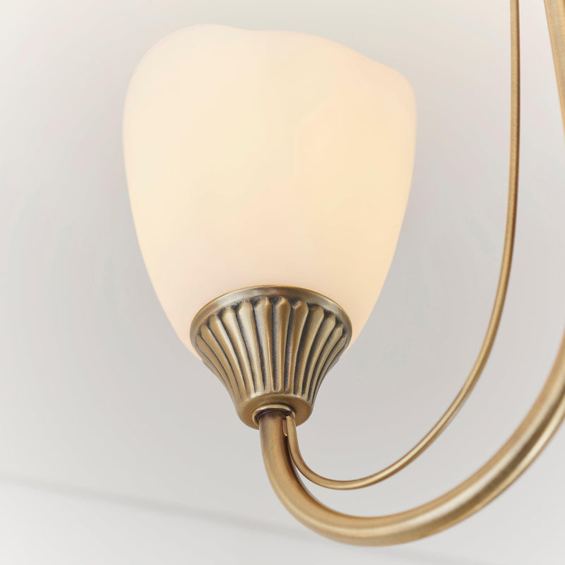 Endon Haughton Antique Brass 3 Light Semi Flush Ceiling Light - Shade & Arm Close Up
