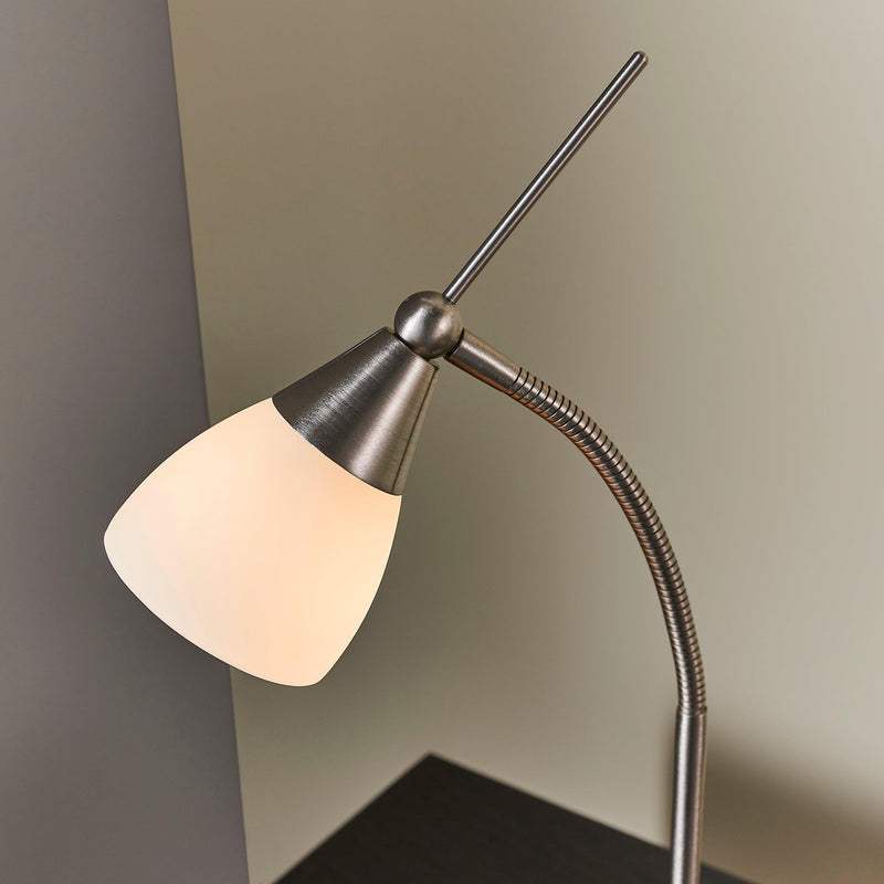 Endon Range Satin Chrome Finish & White Glass Table Lamp - Close Up
