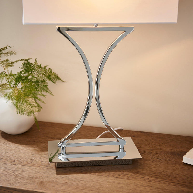 Endon Epalle Chrome Plate & White Cotton Mix Table Lamp-Endon Lighting-Living-Room-Tiffany Lighting Direct-[image-position]