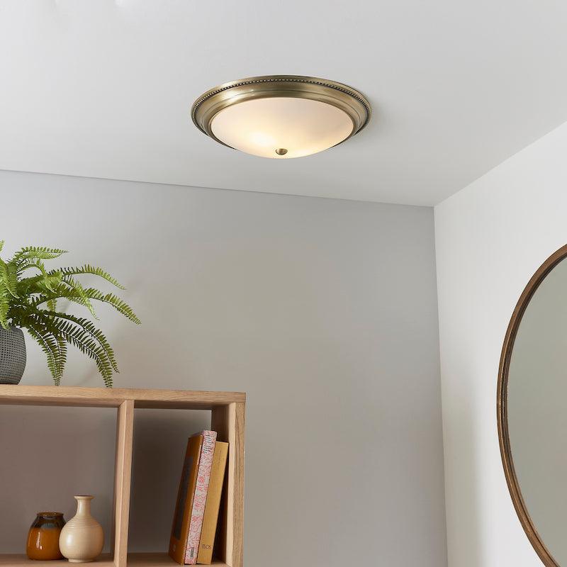 Endon Atlas 2 Light Brass Flush Ceiling Light-WAREHOUSE-40-290626