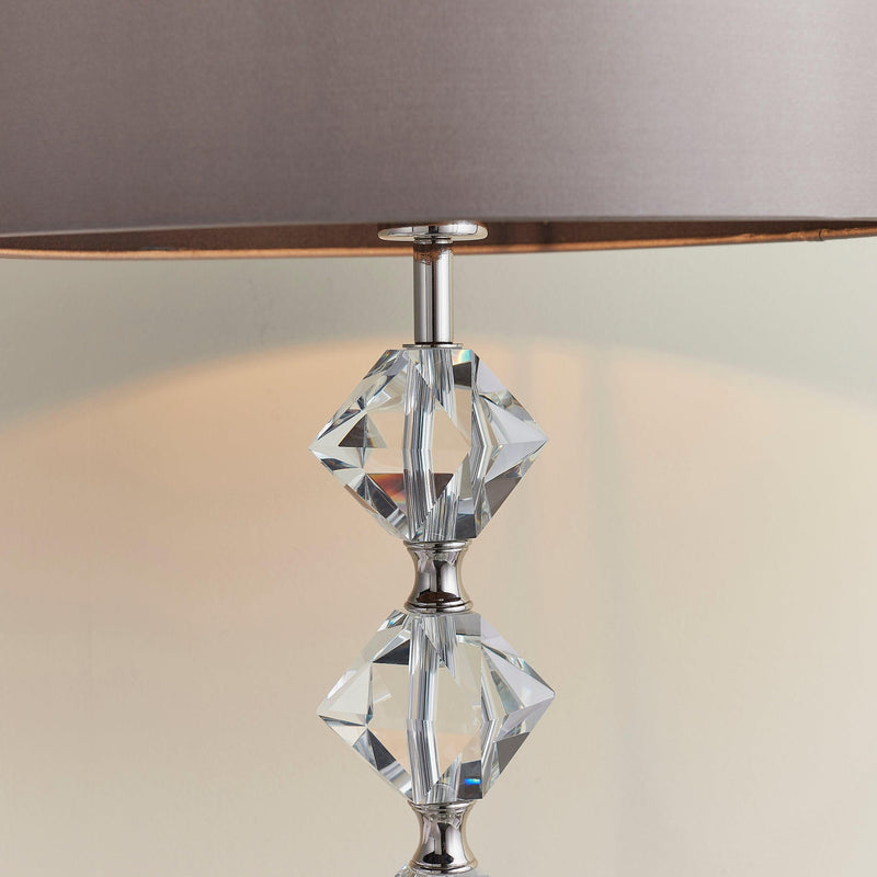 Endon Verdone Clear Crystal Glass & Taupe Silk Table Lamp
