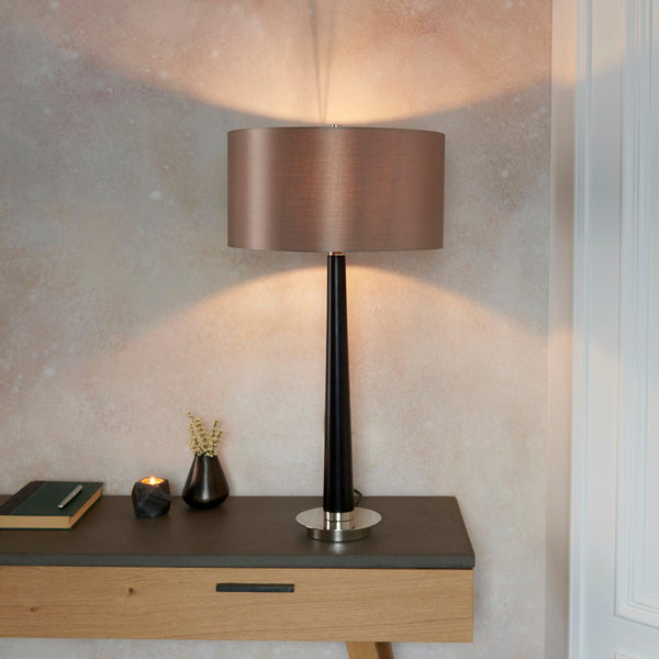 Endon Corvina Walnut Effect Wood Table Lamp With Shade