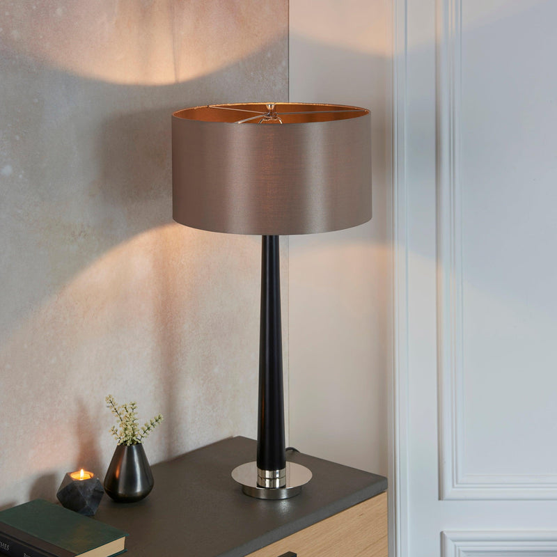 Endon Corvina Walnut Effect Wood Table Lamp With Shade
