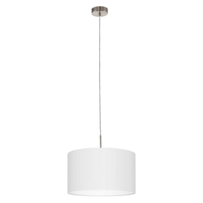eglo pasteri nickel ceiling pendant with fabric white shade 38cm living room close up