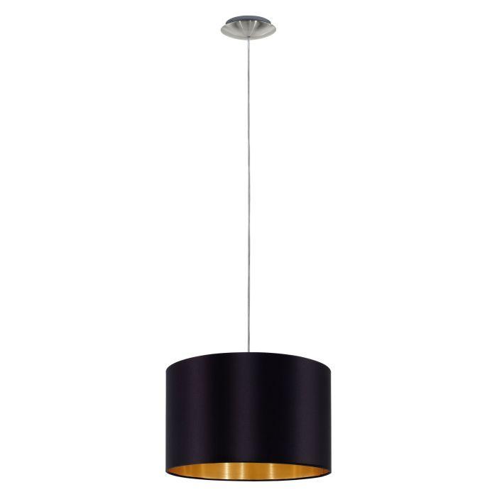 eglo maserlo nickel ceiling pendant with fabric black gold shade living room image