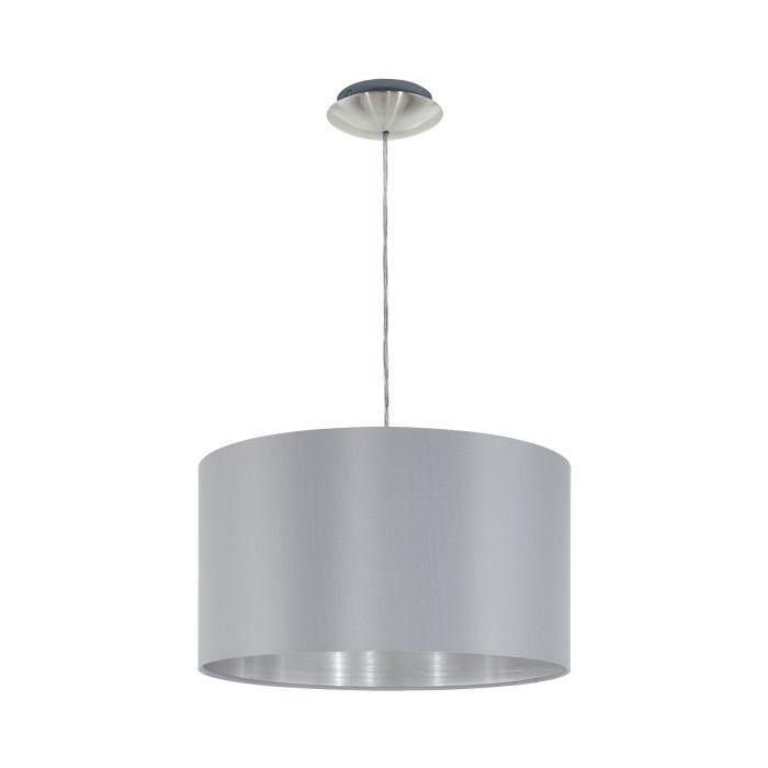 eglo maserlo nickel ceiling pendant with fabric grey silver shade living room image