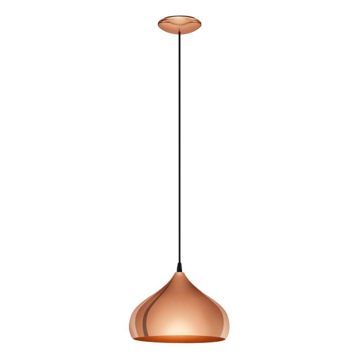 eglo hapton round copper metal ceiling pendant living room close up