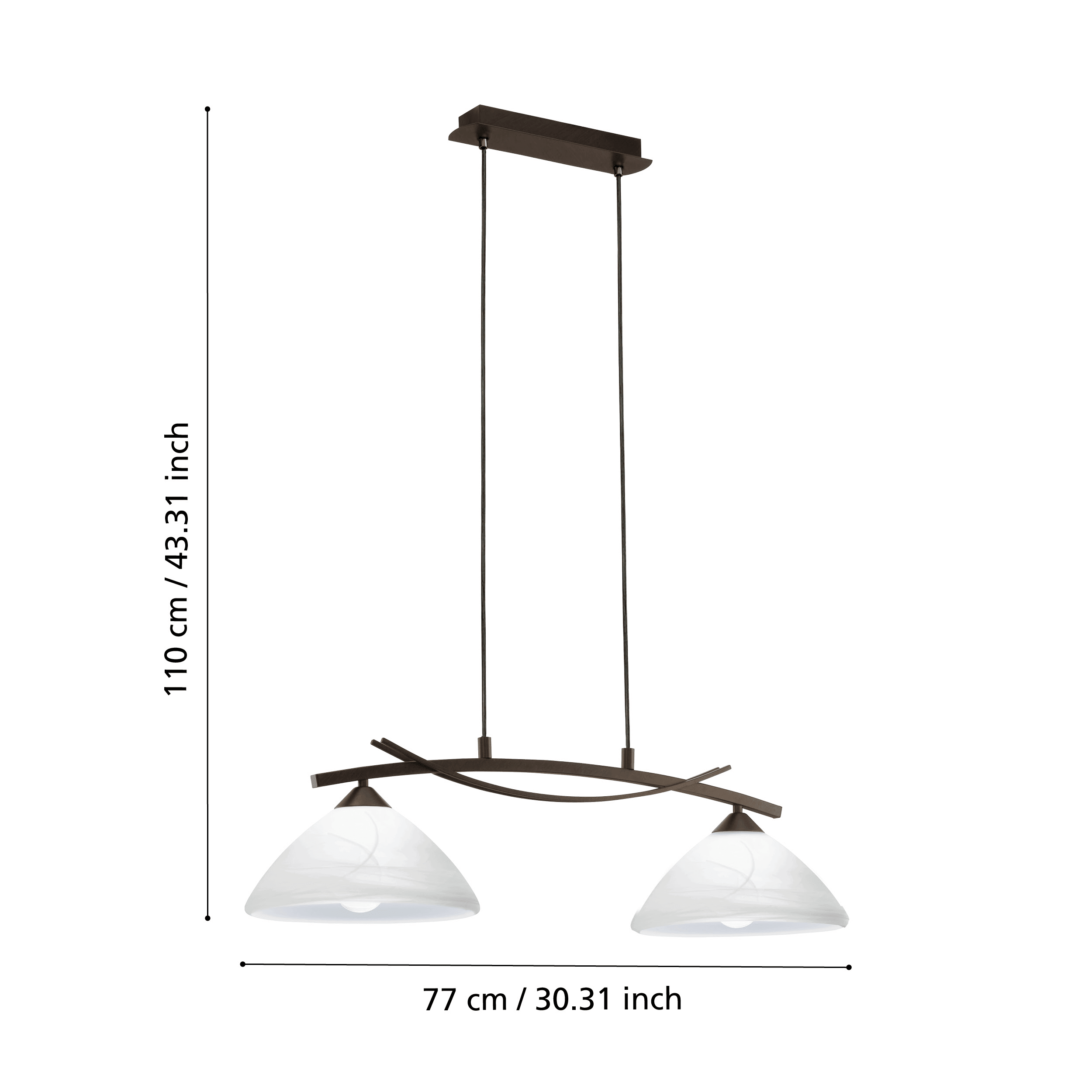 Eglo Vinovo 2 Light Brown Bar Pendant - White Alabaster Shades