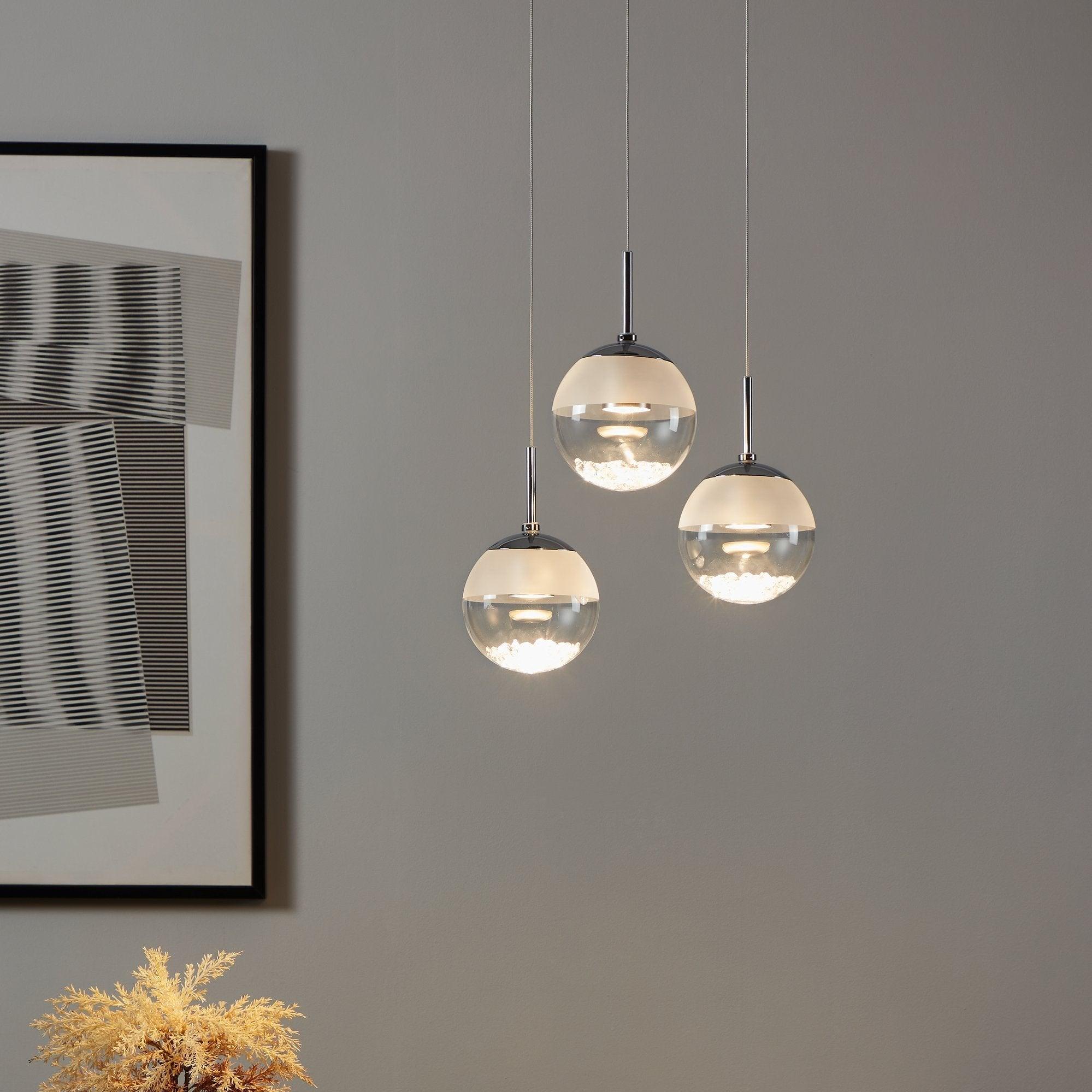 eglo montefio 1 3 light led chrome pendant spherical glass shades