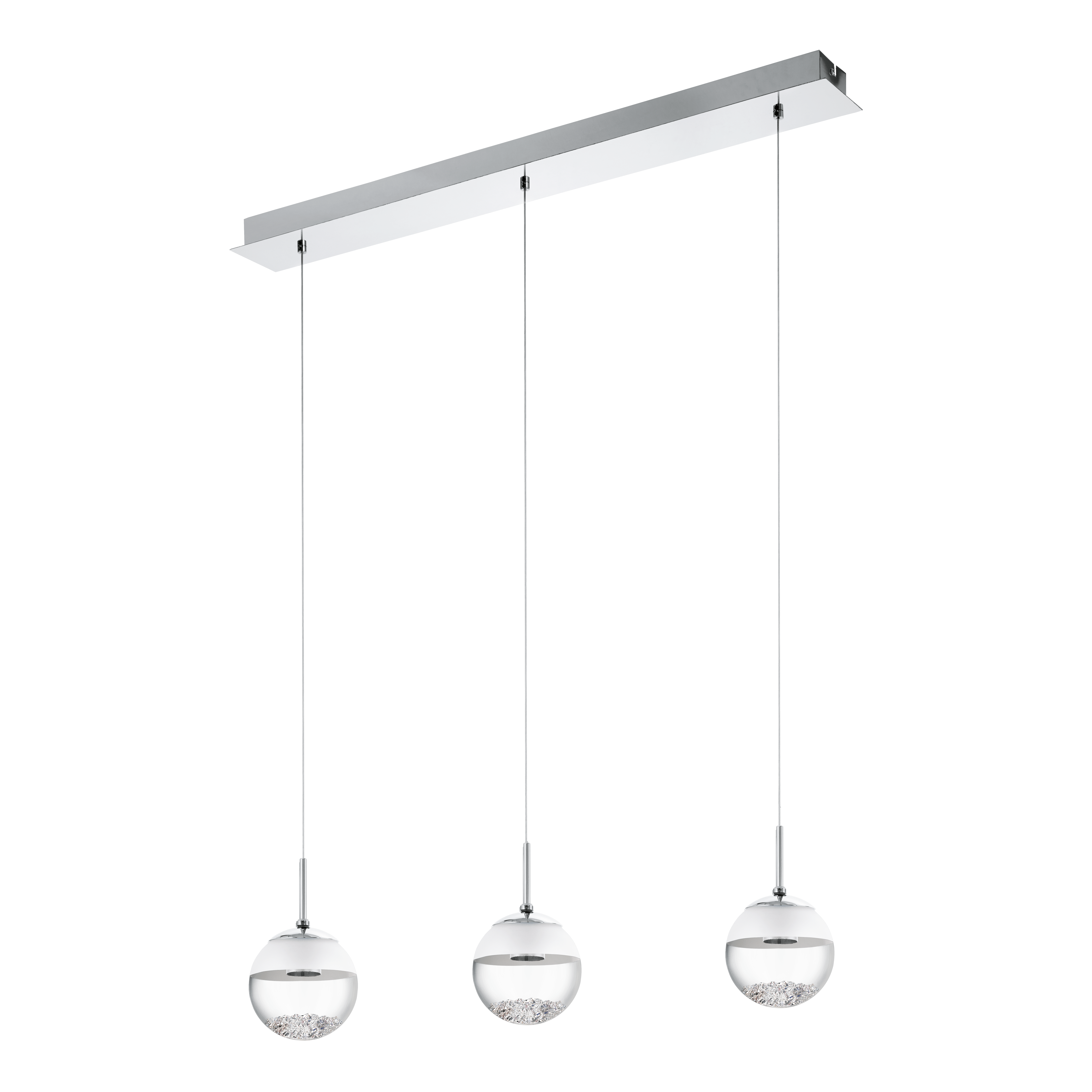 eglo montefio 1 3 light led chrome bar pendant spherical glass shades living room close up