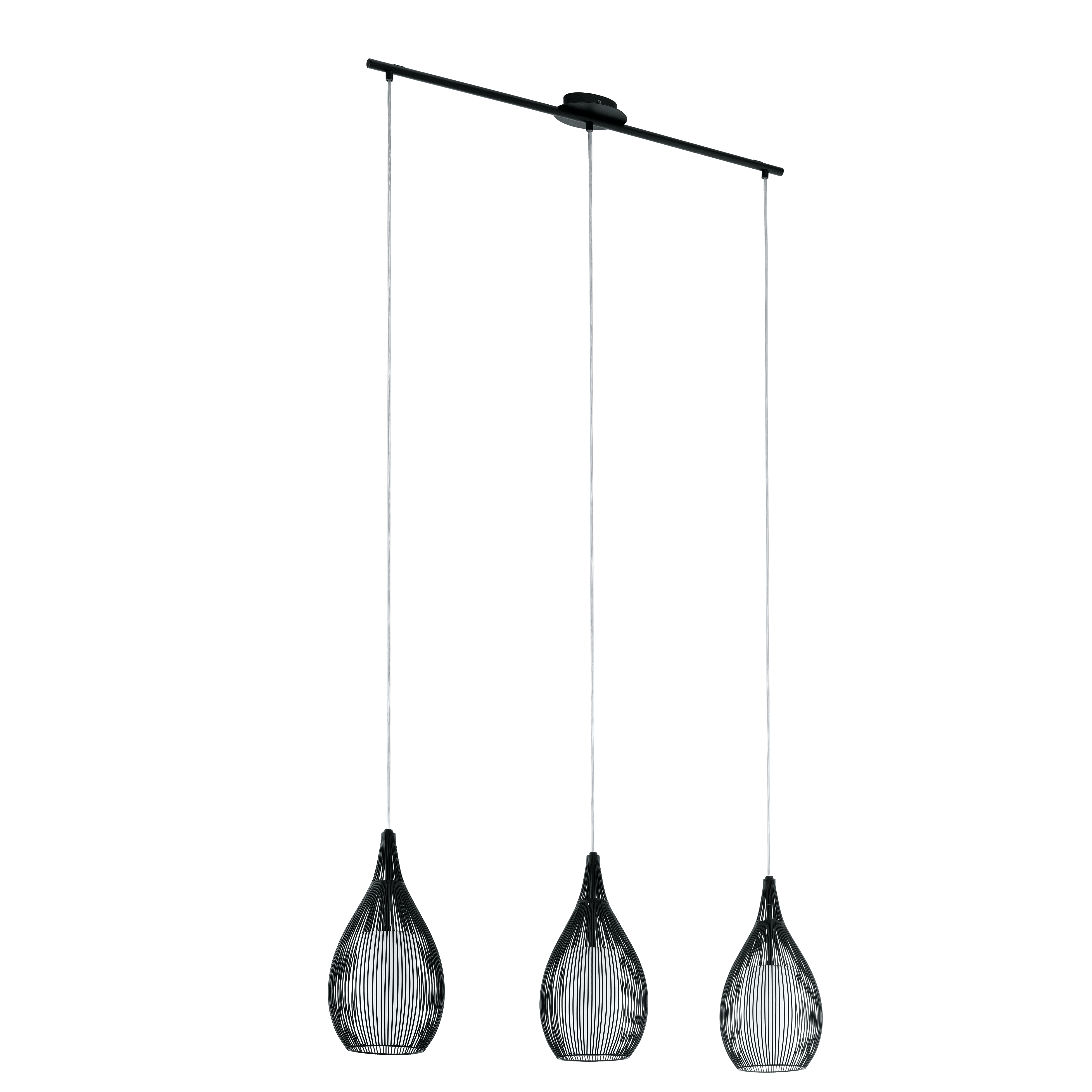 eglo razoni 3 light black rounded wire glass shaded pendant living room image