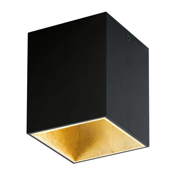 eglo polasso flush led black gold square ceiling light living room close up