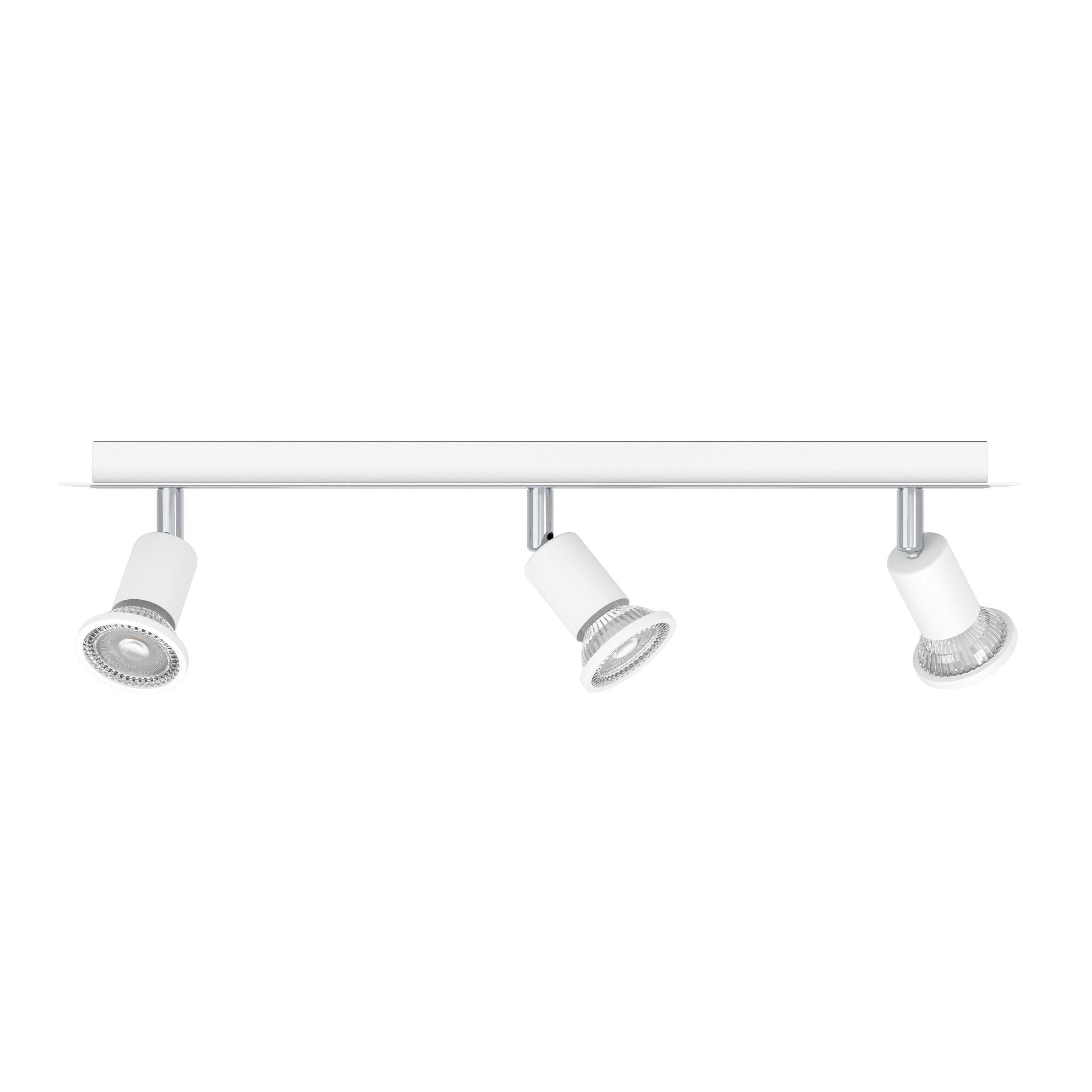 eglo sarria white chrome 3 light bar spotlight living room close up