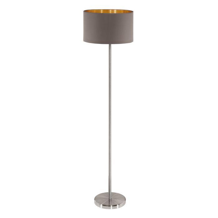 eglo maserlo nickel floor lamp with brown gold fabric shade living room image