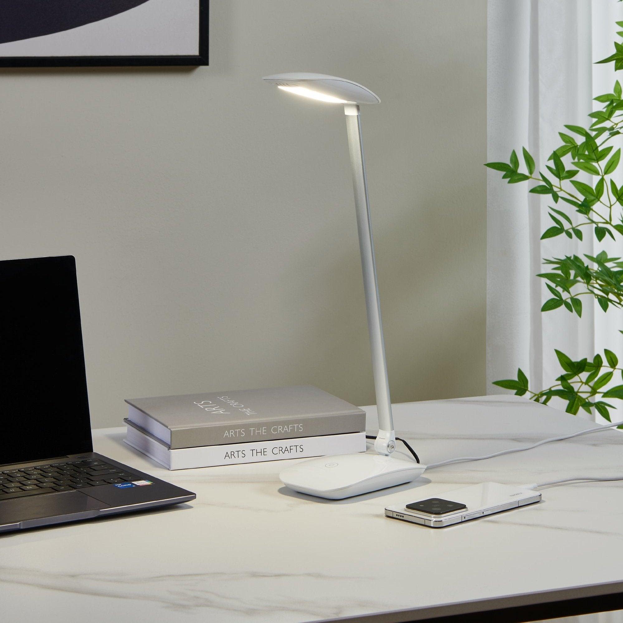 eglo cajero white led desk lamp usb port
