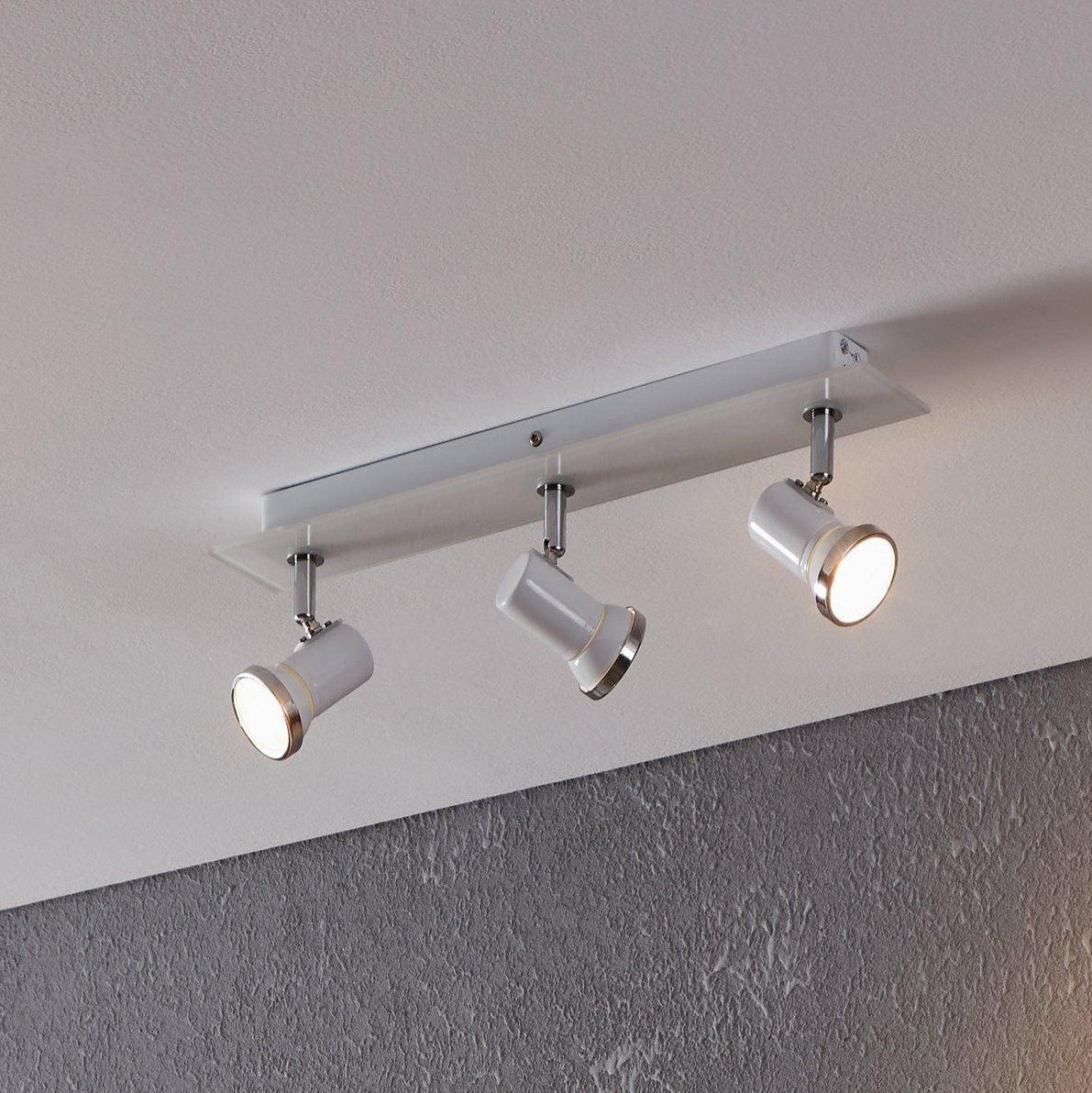 Tamara 1 White & Chrome 3 Light Bathroom Kitchen Spotlight Bar by Eglo Lighting — suits bathrooms & en-suites