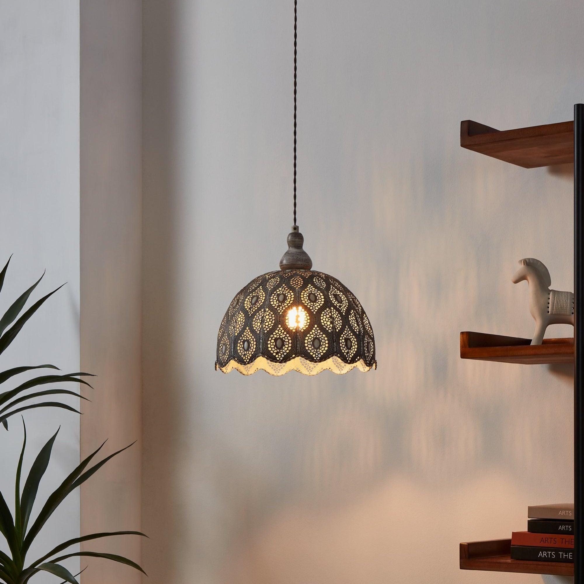Eglo Talbot 2 Antique White Round Metal Fluted Ceiling Pendant