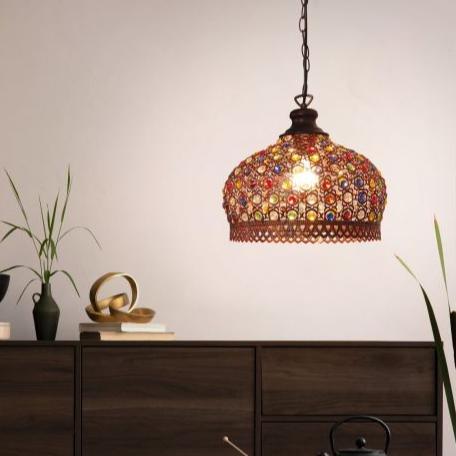 eglo jadida glass stones copper ceiling pendant living room image