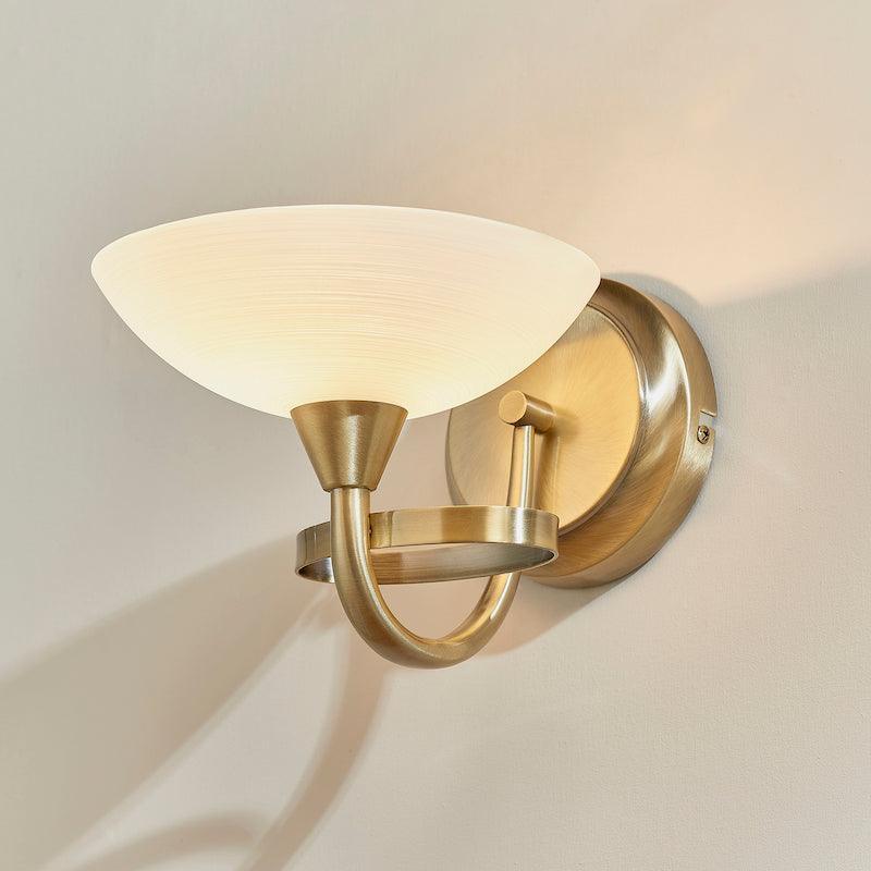 Endon Cagney 1 Light Brass & White Painted Glass Wall Light-warehouse-180926
