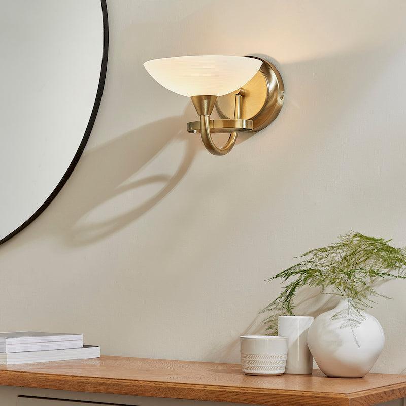 Endon Cagney 1 Light Brass & White Painted Glass Wall Light-warehouse-180926
