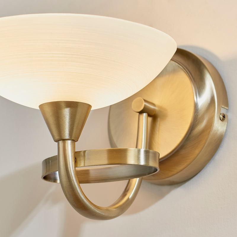Endon Cagney 1 Light Brass & White Painted Glass Wall Light-warehouse-180926