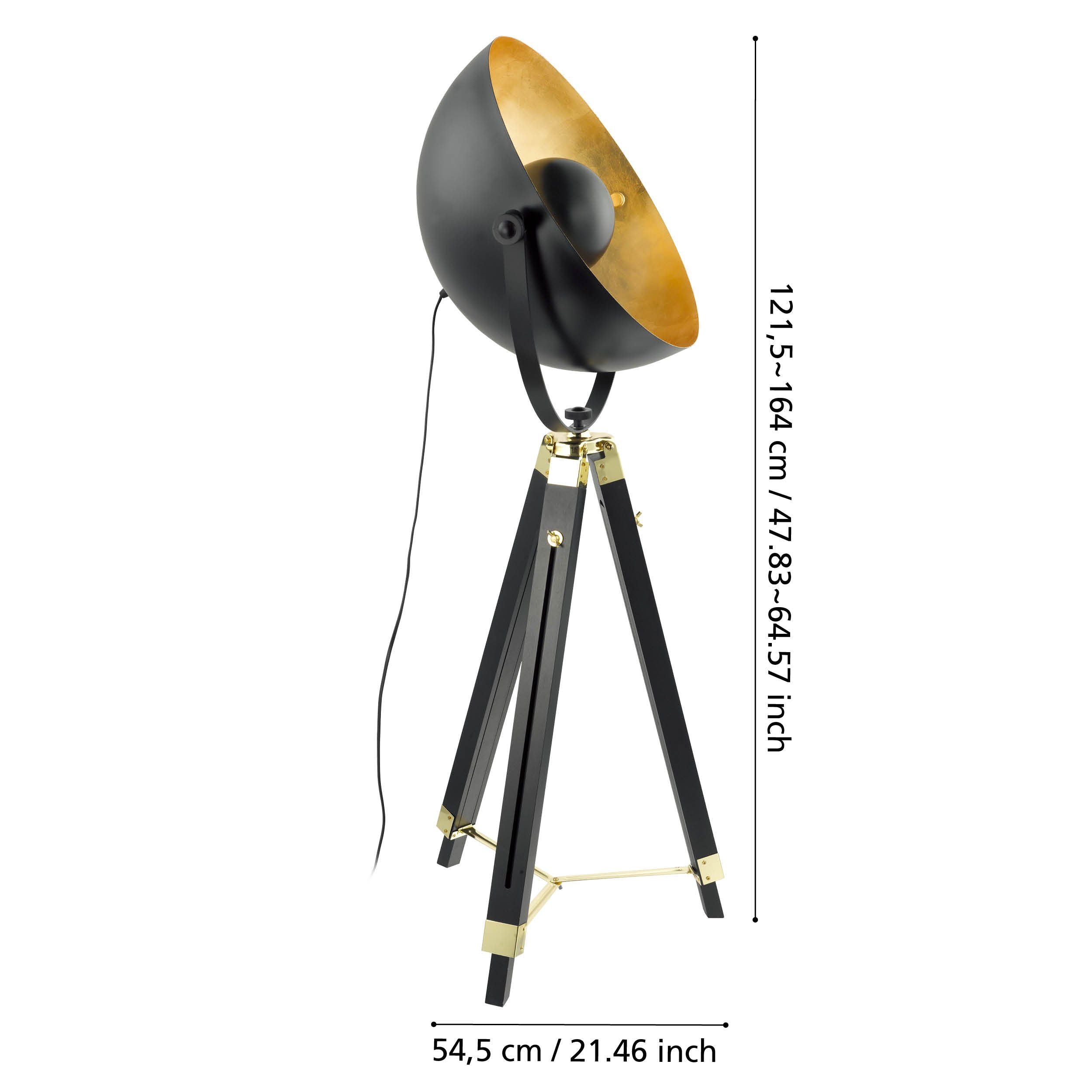Eglo Covaleda Black Wood & Gold Tripod Adjustable Floor Lamp