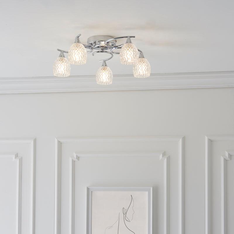 Endon Boyer 5 Arm Chrome Finish Flush Ceiling Light-WAREHOUSE-40-290626